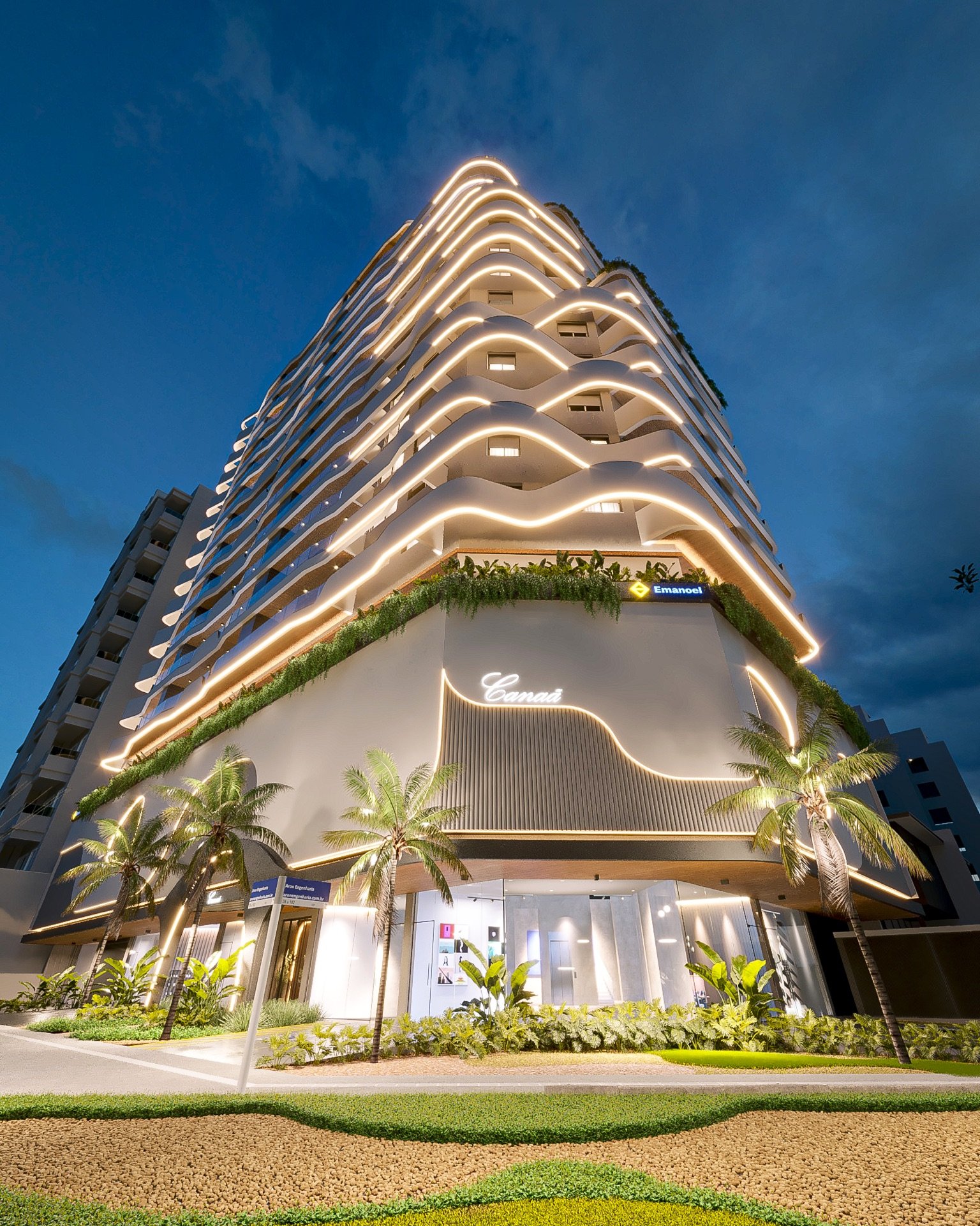 Canaã Residence - Fachada noturna - detalhe