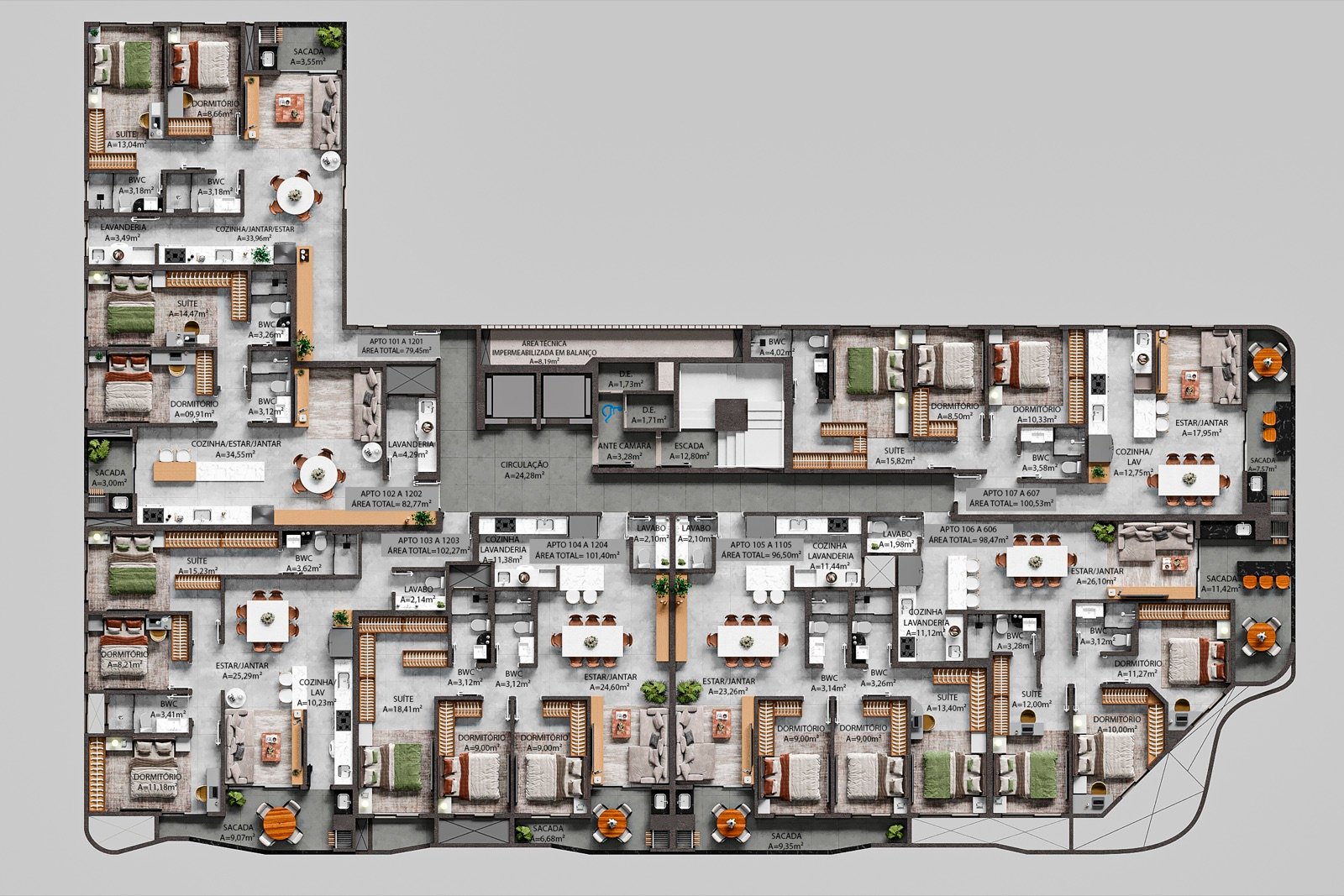 Canaã Residence - Planta humanizada - Pavimento Tipo 01