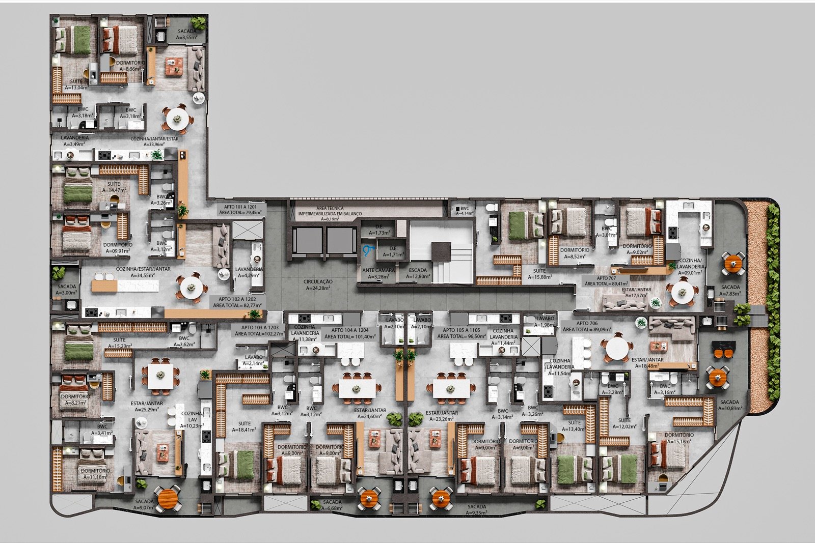 Canaã Residence - Planta humanizada - Pavimento Tipo 02
