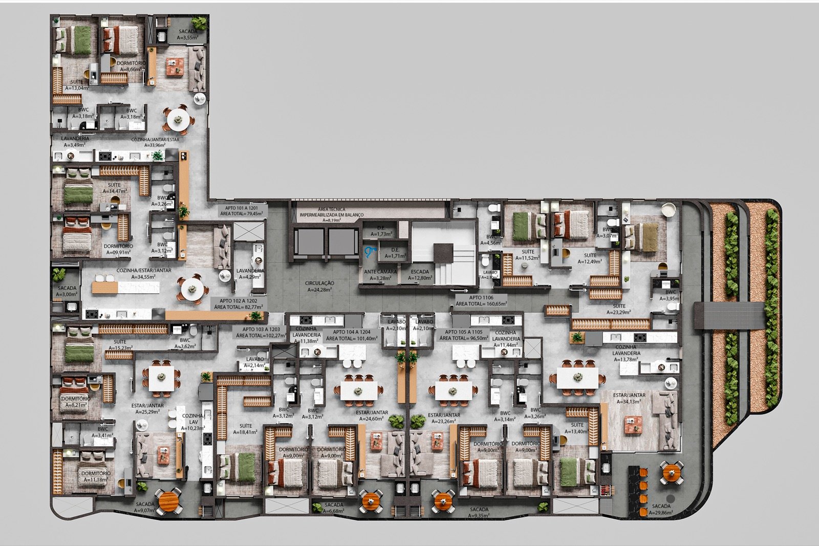 Canaã Residence - Planta humanizada - Pavimento Tipo 05