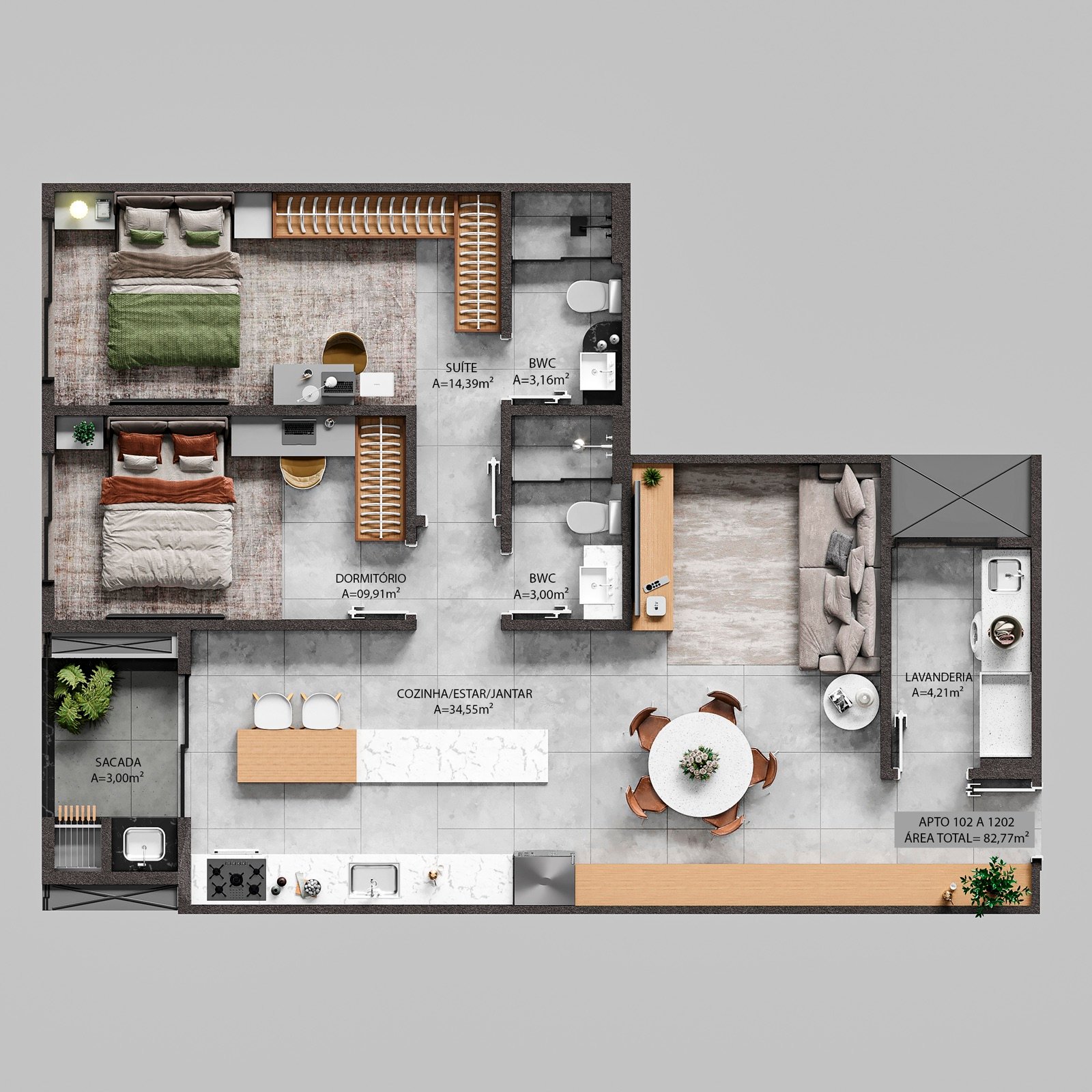 Apto 102 a 1202 (82,77 m²)