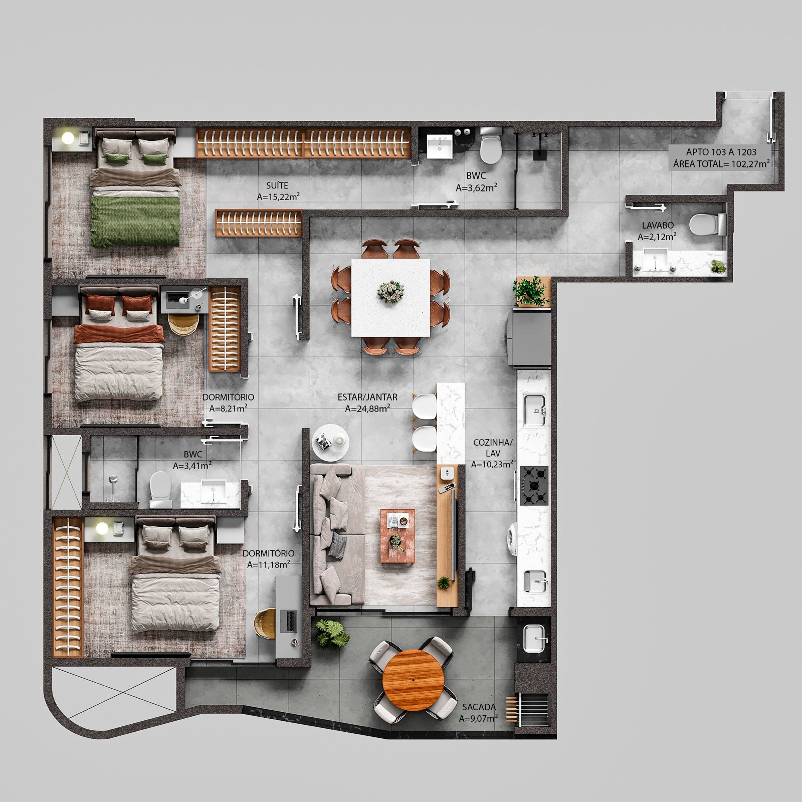 Apto 103 a 1203 (102,27 m²)