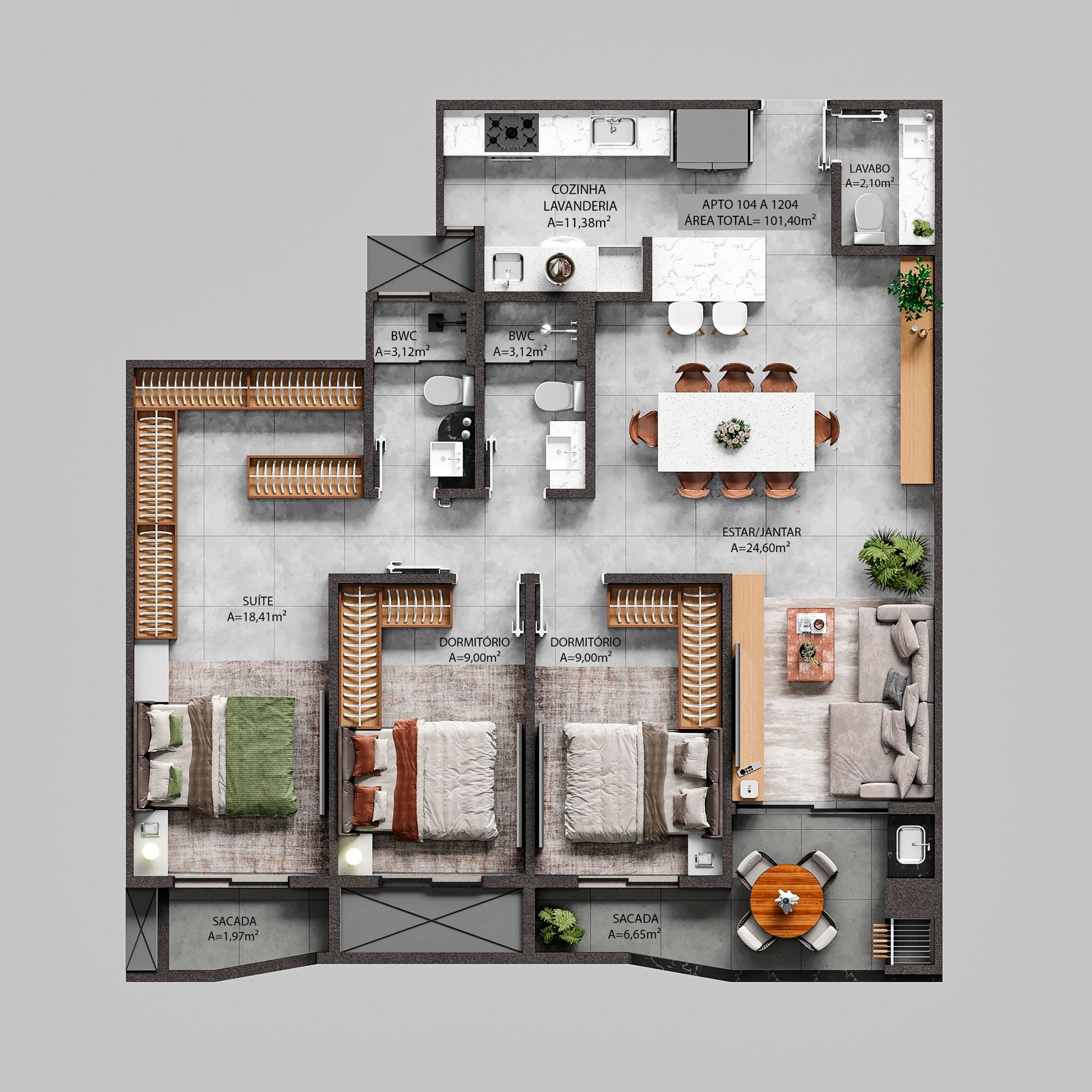 Apto 104 a 1204 (101,40 m²)