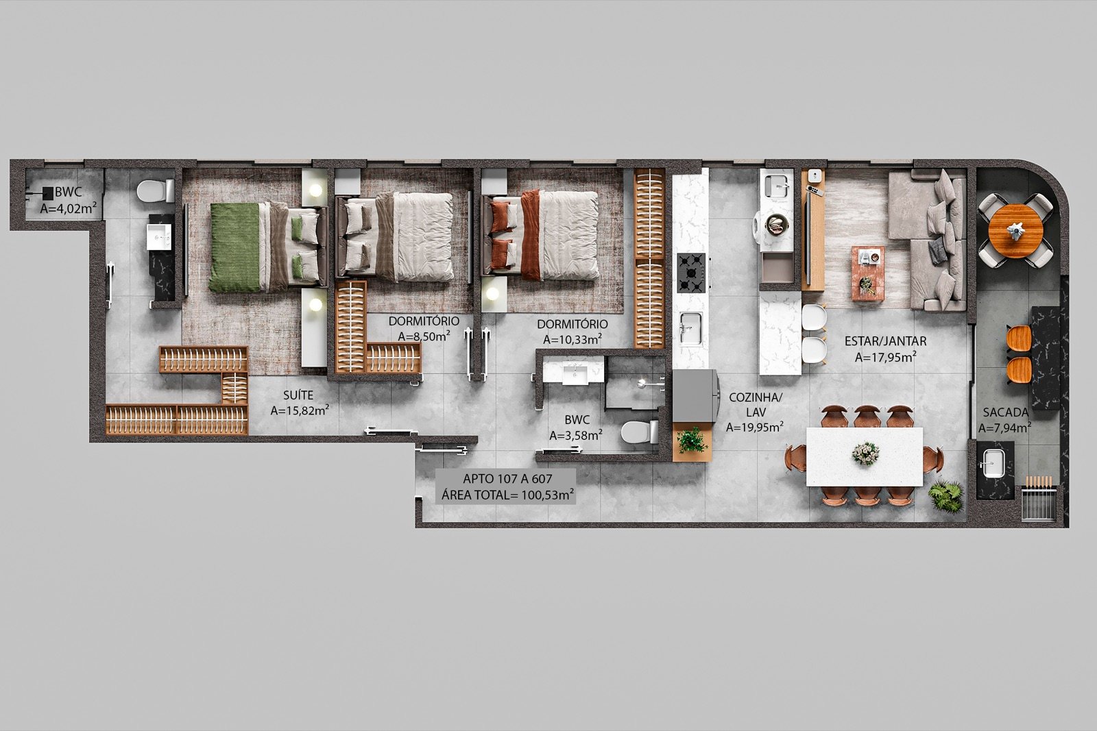 Apto 107 a 607 (100,53 m²)