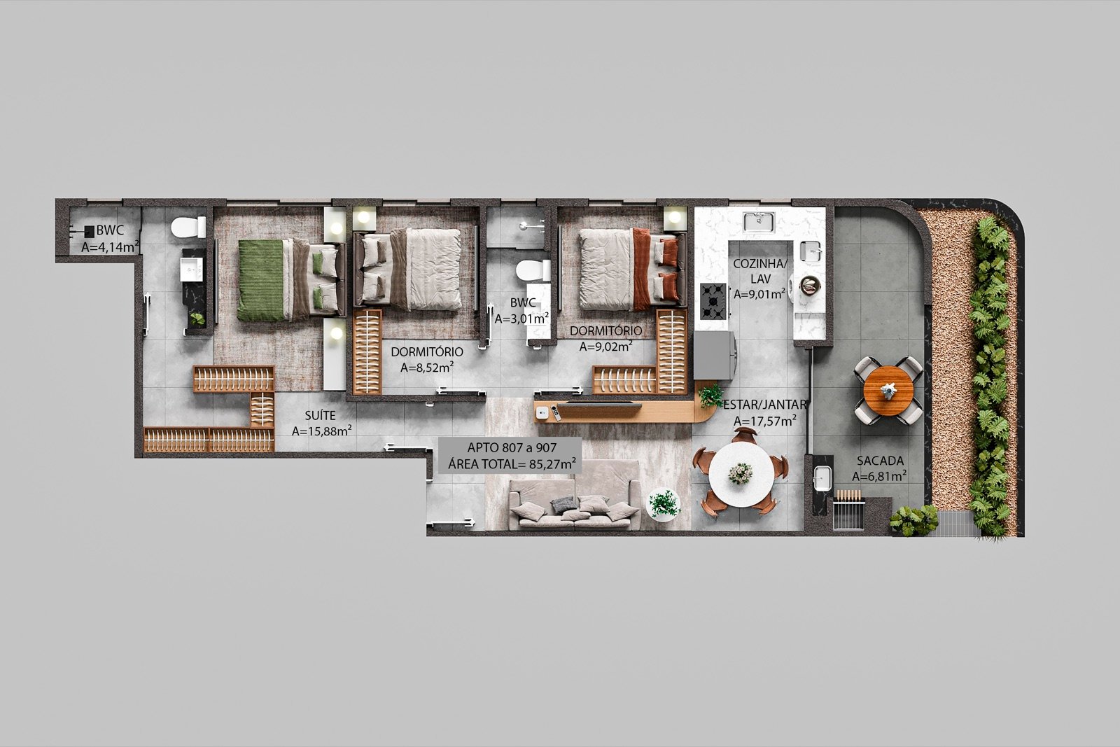 Apto 807 a 907 (85,27 m²)