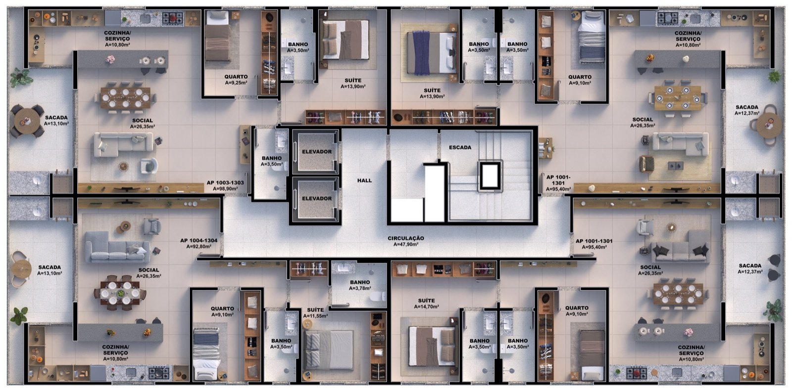 Apto 1001 a 1301 (95,40 m²)