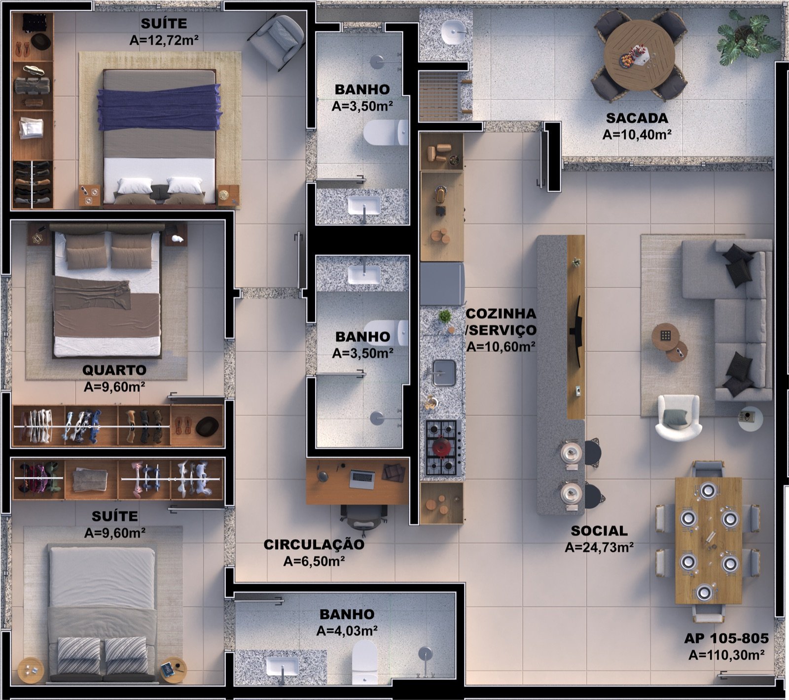 Apto 105 a 805 (107,50 m²)