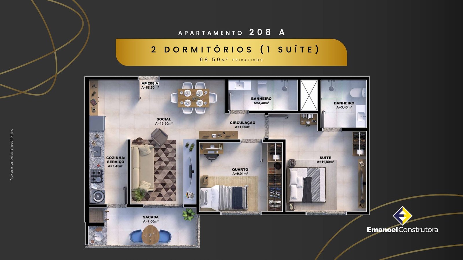 Apto 208A (68,50 m²)